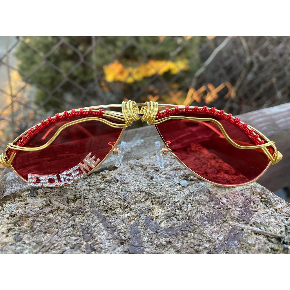Red funky festival rave wear embellished glasses